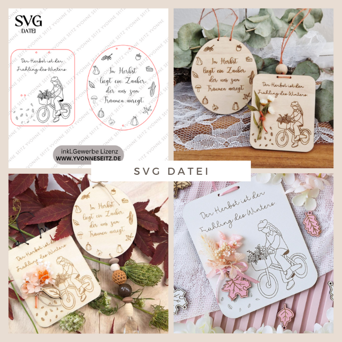 SVG Datei 2 Designs Schilder Holzscheiben Herbst Laserdatei Fahrrad Herbstzauber Herbstliebe Herbstvibes