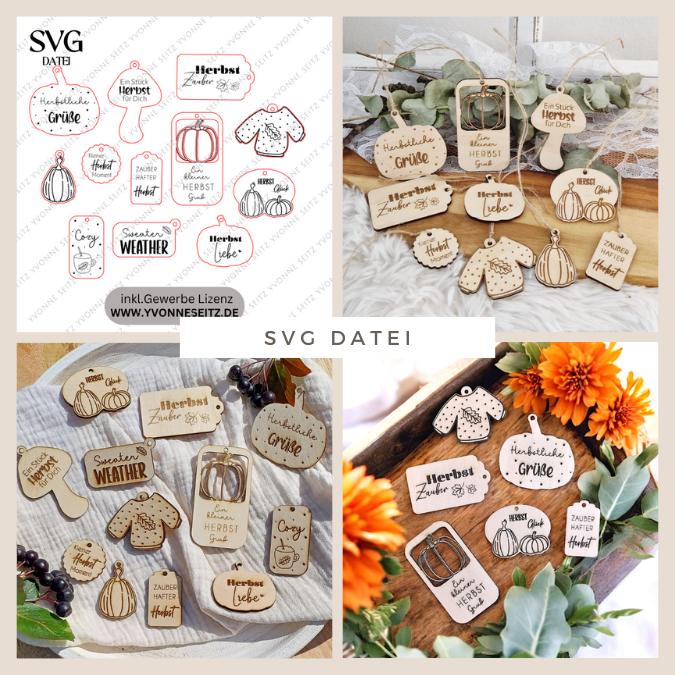 SVG Laserdatei Geschenkanhänger Herbst Kürbis Pilz Sweater weather Etiketten Tags SVG-Datei