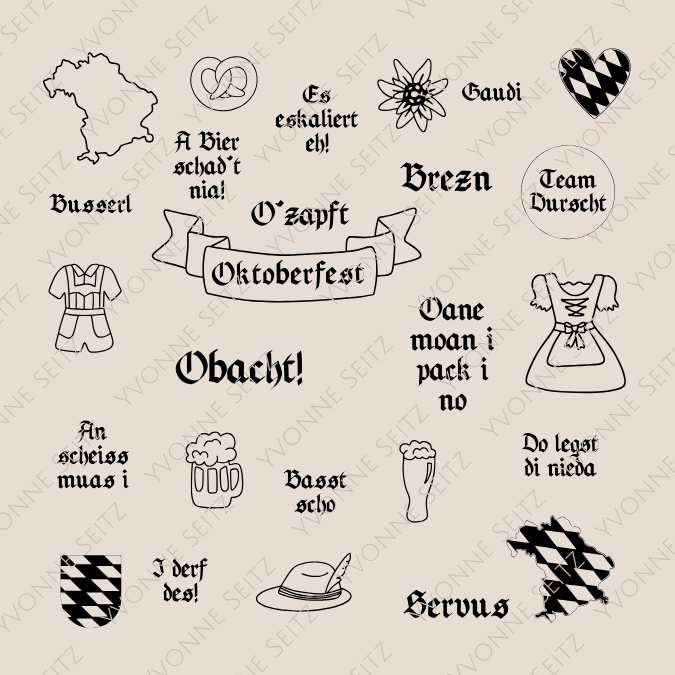 SVG Laser Datei Gravur Oktoberfest Bayern Bier Dirndl Tracht Ozapf is Servus Laserdatei Plotterdatei