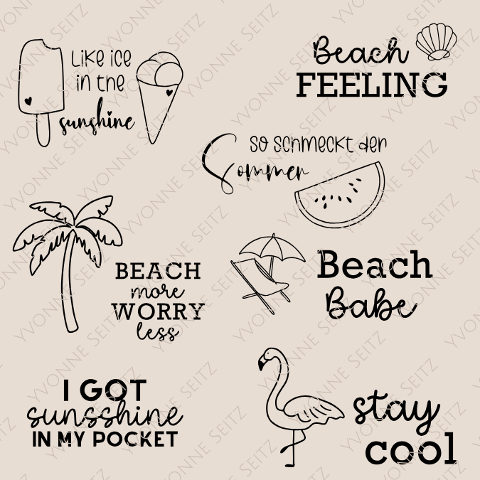 SVG Laser Datei Gravur Sommer Beach Urlaub Strand Palme Flamingo Laserdatei Plotterdatei