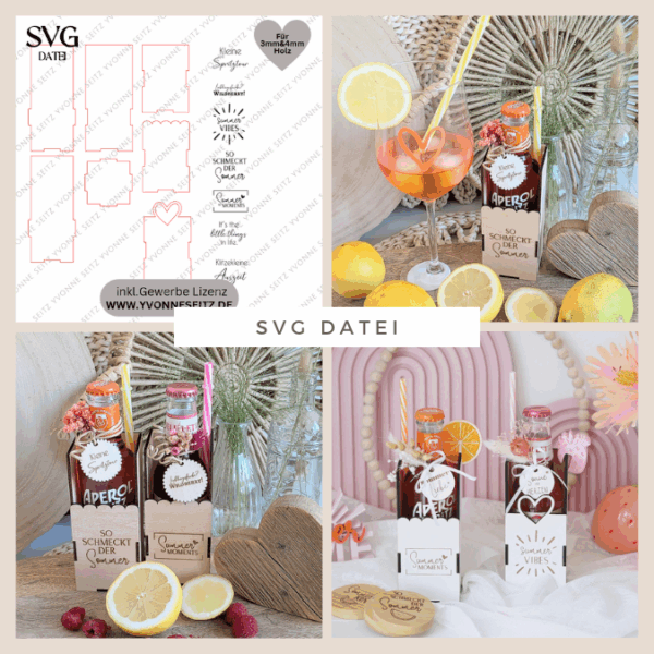 SVG Laserdatei 3 mm & 4mm Geschenkbox für kleine Lillet Aperol Flaschen Flaschenbox Summermoments Little Things Spritztour SVG Datei