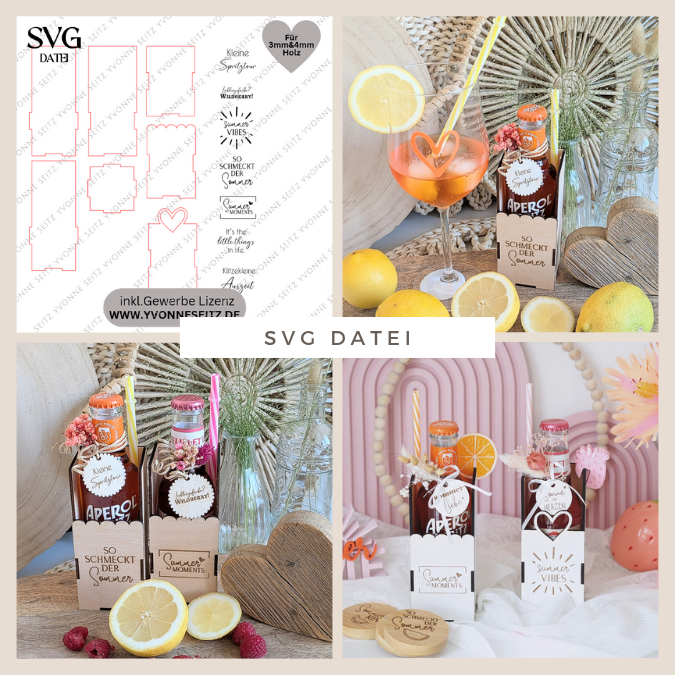 SVG Laserdatei 3 mm & 4mm Geschenkbox für kleine Lillet Aperol Flaschen Flaschenbox Summermoments Little Things Spritztour SVG Datei