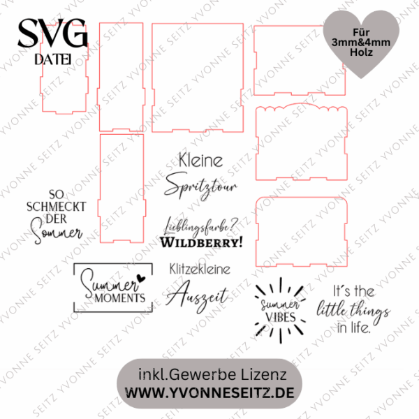 SVG Laserdatei 3 mm & 4mm Geschenkbox für 2 kleine Lillet Aperol Flaschen Flaschenbox Summermoments Little Things Spritztour SVG Datei – Bild 2