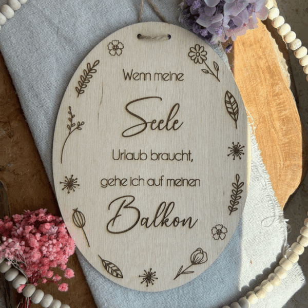 SVG Laserdatei 4er Set Holzscheiben Balkon Balkonien Lieblingsplatz Blumen Gravur SVG Datei – Bild 14