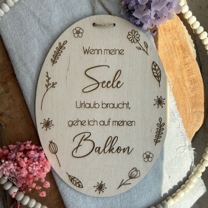 SVG Laserdatei 4er Set Holzscheiben Balkon Balkonien Lieblingsplatz Blumen Gravur SVG Datei – Bild 16