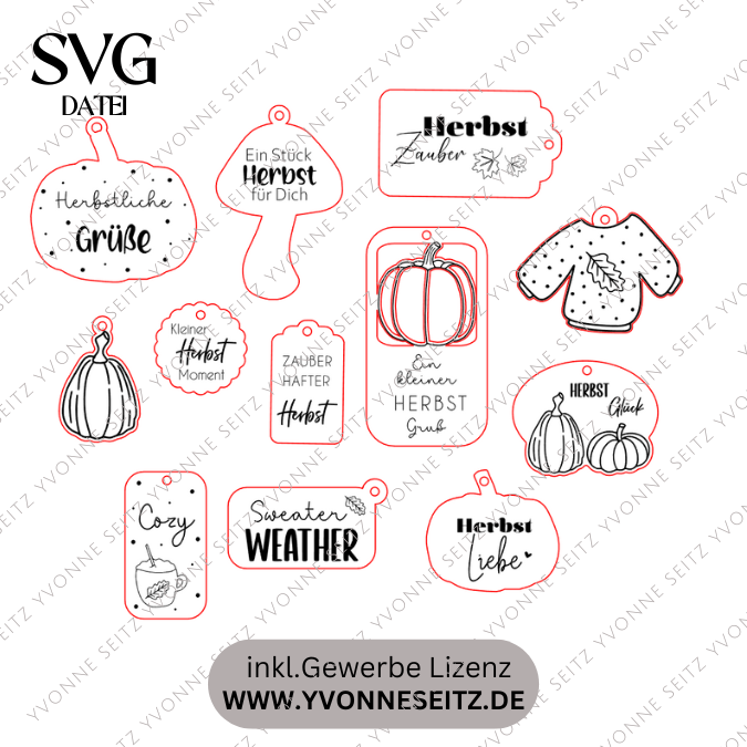 SVG Laserdatei Geschenkanhänger Herbst Kürbis Pilz Sweater weather Etiketten Tags SVG-Datei – Bild 2