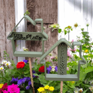 STL 3D Druck Datei Gartenstecker 4er Set Willkommen Häuser Haus Home sweet Home Statement Beetstecker Pflanzenstecker für 8mm & 10mm Stab