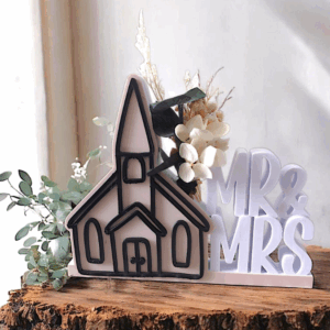 STL 3D Druck Datei 2er Set Kirchliche Hochzeit Kirche Mr & Mrs Geldgeschenk mit Platz für Blumen und Geld 3D Datei