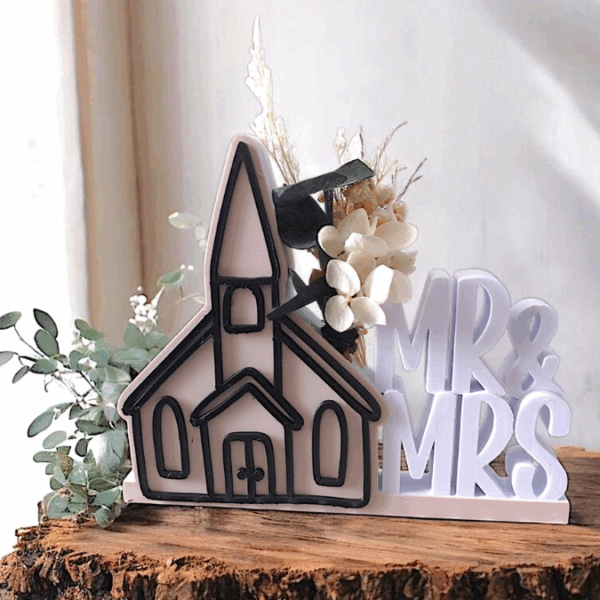 STL 3D Druck Datei 2er Set Kirchliche Hochzeit Kirche Mr & Mrs Geldgeschenk mit Platz für Blumen und Geld 3D Datei