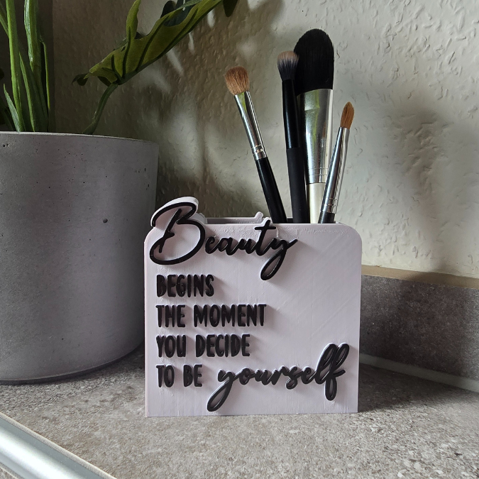 3D Druck Datei STL 3er Set Kosmetikpinsel Halter & Aufsteller "Beauty begins the moment you decide to be yourself" Frauen Geschenkidee Deko – Bild 9