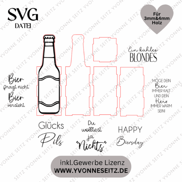 SVG Laserdatei 3 mm & 4mm Geschenkbox für Bier Bierflasche Flaschenbox Geschenkidee Männer Bier SVG Datei – Bild 2