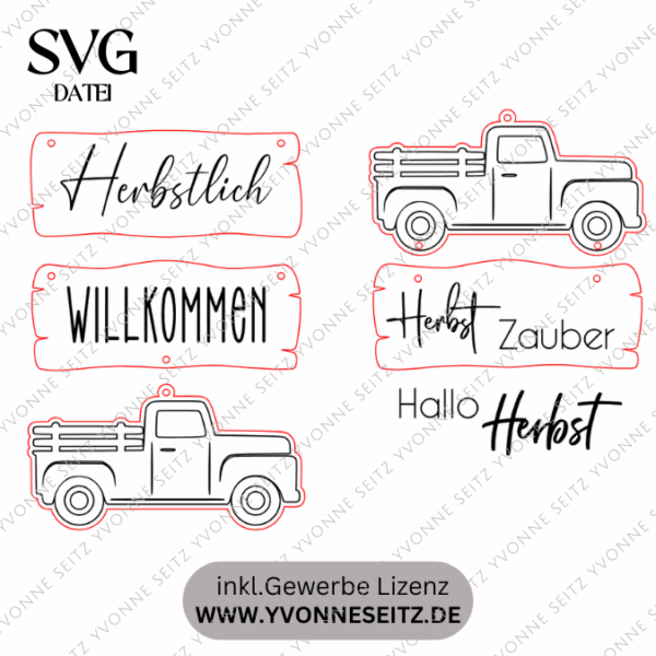 SVG Datei Herbst Truck Herbstdeko Türdeko Wanddeko Kürbisse Laserdatei Herbstzauber Herbstliebe Herbstvibes – Bild 3