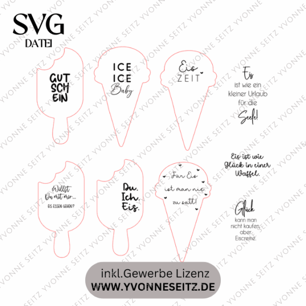 SVG Laser Datei Eis 6 Designs Gutscheinverpackung Geldgeschenk Gutscheine Geschenkidee Sommer SVG Datei – Bild 2