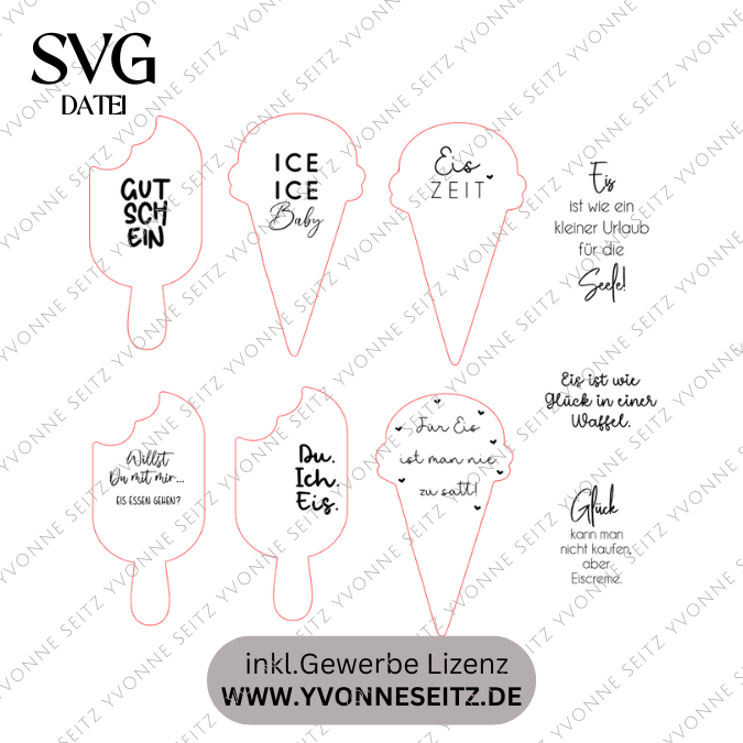 SVG Laser Datei Eis 6 Designs Gutscheinverpackung Geldgeschenk Gutscheine Geschenkidee Sommer SVG Datei – Bild 2