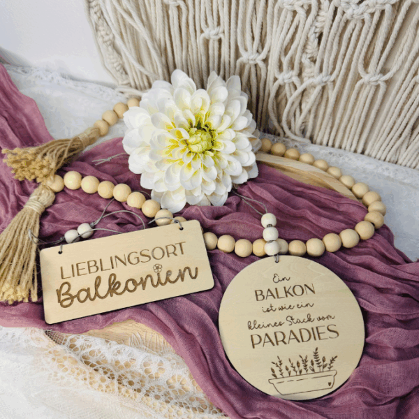 SVG Laserdatei 4er Set Holzscheiben Balkon Balkonien Lieblingsplatz Blumen Gravur SVG Datei – Bild 17