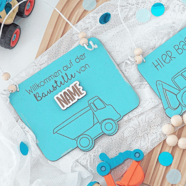 SVG Laserdatei 4er Set personalisierbare Schilder Baustelle Baustellenfahrzeuge Kinderzimmerdeko Türschild SVG-Datei – Bild 13