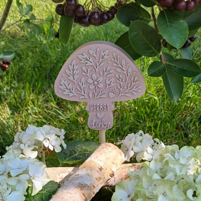 STL 3D Druck Datei Herbst Pilz Gartenstecker für 8mm & 10mm Stäbe UND Erdsstecker Pflanzen Outdoor Deko Beetstecker Pflanzenstecker – Bild 4