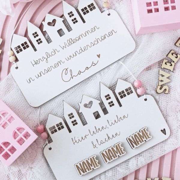 SVG Laserdatei 4 Designs Tütschild Aufhänger Hereinspaziert Tür Deko Wanddeko Willkommen Häuser personalisierbar SVG Datei – Bild 7