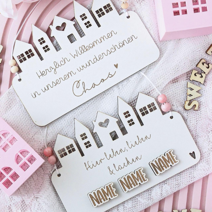 SVG Laserdatei 4 Designs Tütschild Aufhänger Hereinspaziert Tür Deko Wanddeko Willkommen Häuser personalisierbar SVG Datei – Bild 7