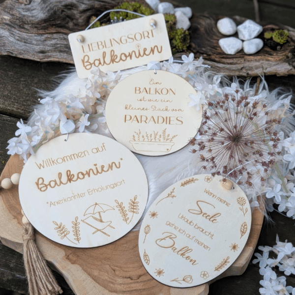 SVG Laserdatei 4er Set Holzscheiben Balkon Balkonien Lieblingsplatz Blumen Gravur SVG Datei – Bild 25