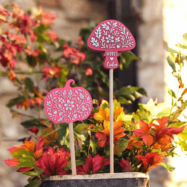 STL 3D Druck Datei Herbst Kürbis Gartenstecker für 8mm & 10mm Stäbe UND Erdsstecker Pflanzen Outdoor Deko Beetstecker Pflanzenstecker – Bild 8