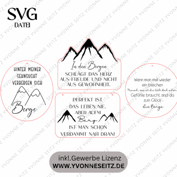 SVG Datei 4 Designs Schilder Berge Wanderlust Holzscheiben Bergverliebt Bergliebe Laserdatei – Bild 2