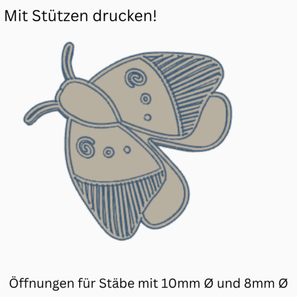 3D Druck Datei STL Gartenstecker Motte Schmetterling Pflanzen Homedecor Outdoor Deko Beetstecker Pflanzenstecker für 8mm & 10mm Stäbe Bambu – Bild 2