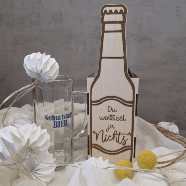 SVG Laserdatei 3 mm & 4mm Geschenkbox für Bier Bierflasche Flaschenbox Geschenkidee Männer Bier SVG Datei – Bild 5
