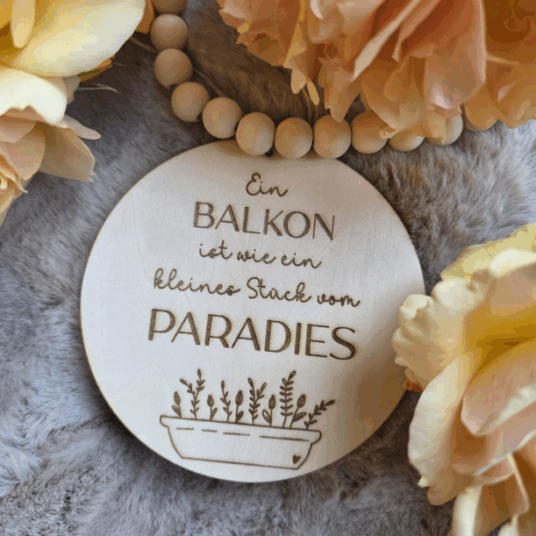 SVG Laserdatei 4er Set Holzscheiben Balkon Balkonien Lieblingsplatz Blumen Gravur SVG Datei – Bild 3