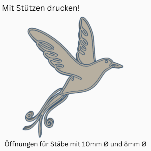 3D Druck Datei STL Gartenstecker Vogel Vögel Pflanzen Homedecor Outdoor Deko Beetstecker Pflanzenstecker für 8mm & 10mm Stäbe Bambu – Bild 2