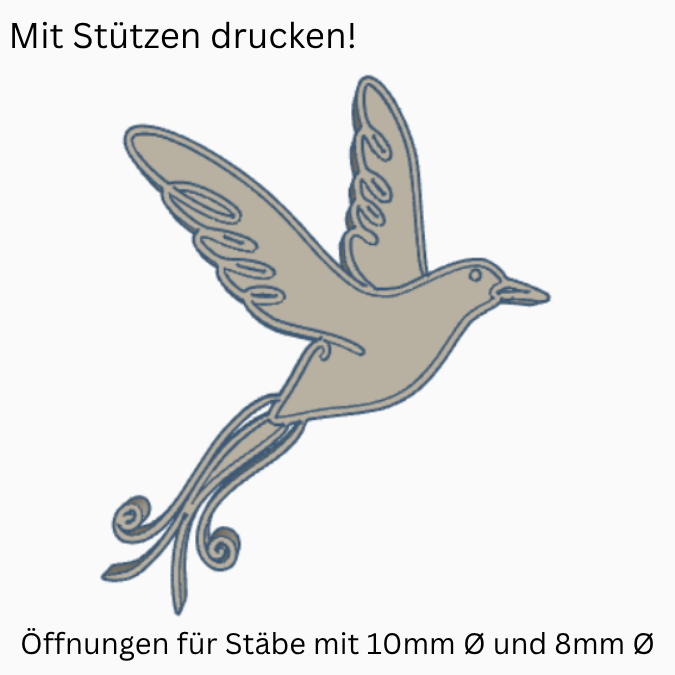 3D Druck Datei STL Gartenstecker Vogel Vögel Pflanzen Homedecor Outdoor Deko Beetstecker Pflanzenstecker für 8mm & 10mm Stäbe Bambu – Bild 2