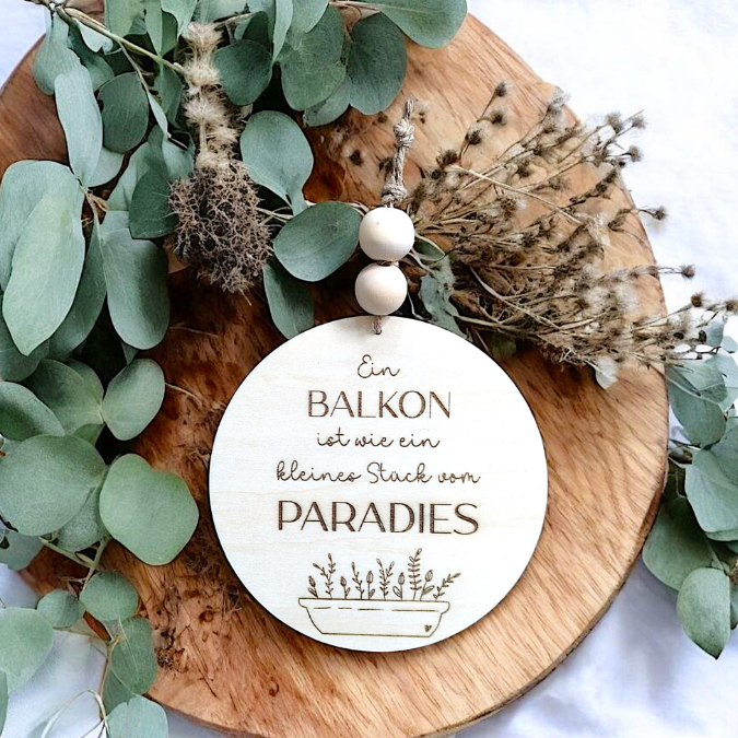 SVG Laserdatei 4er Set Holzscheiben Balkon Balkonien Lieblingsplatz Blumen Gravur SVG Datei – Bild 9