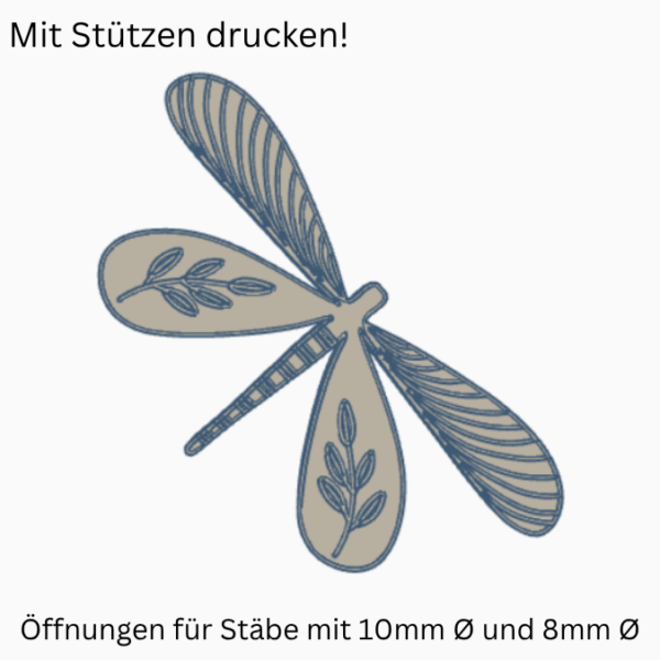 3D Druck Datei STL Stecker Gartenstecker Libelle Schmetterling Pflanzen Homedecor Outdoor Deko Beetstecker Pflanzenstecker für 8mm & 10mm Stäbe – Bild 2