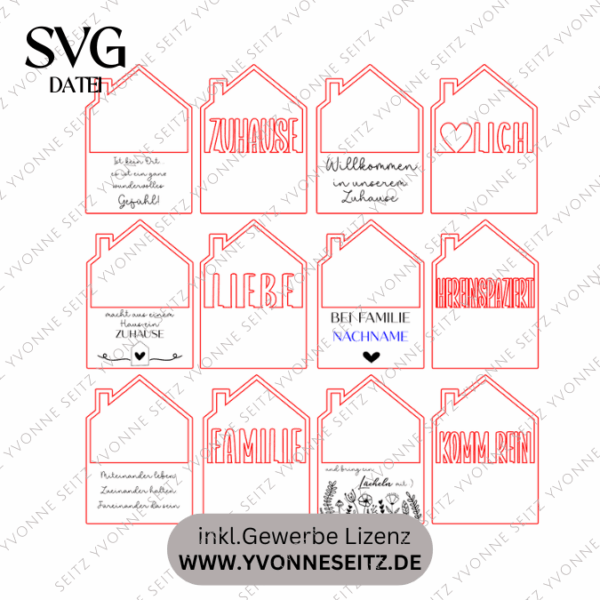 6 Designs Häuser zum füllen mit Blumen oder Geld Zuhause Heimat Home Freundschaft Deko Danke SVG Laserdatei Lasercut – Bild 2