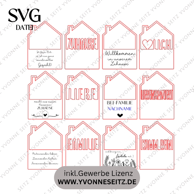 6 Designs Häuser zum füllen mit Blumen oder Geld Zuhause Heimat Home Freundschaft Deko Danke SVG Laserdatei Lasercut – Bild 2