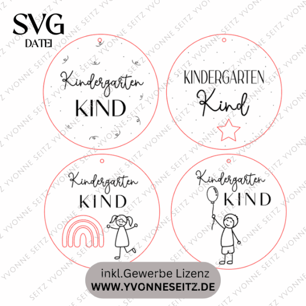 SVG Laserdatei Kindergartenkind Anhänger für Rucksack Kinderzimmer 4 Designs Kindergarten Gescheinkidee Junge Mädchen SVG Datei – Bild 2