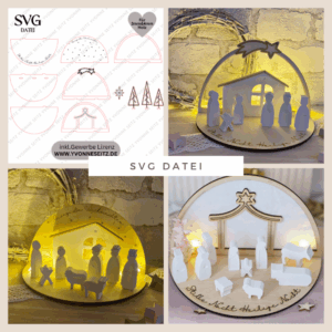 3mm und 4mm Teller für Krippe Dekoteller Ständer Minikrippe SVG Laser Datei Weihnachten Heilige Nacht