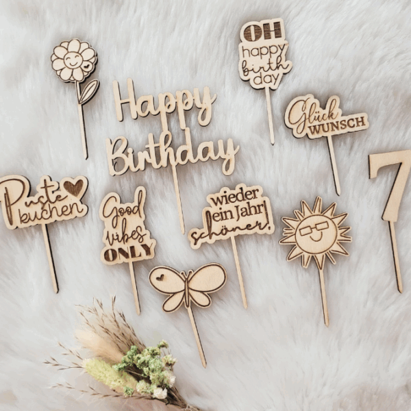 SVG Laserdatei Caketopper Geburtstag Gute Laune Mix Positive Good vibes inklusive Zahlen Kuchenstecker Pflanzenstecker SVG Datei – Bild 16
