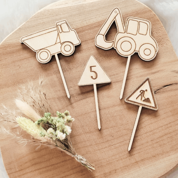 SVG Laserdatei 21er Set Caketopper Baustelle Bagger Verkehr inkl. Zahlen Pflanzenstecker Gescheinkidee Junge Kuchen SVG Datei – Bild 11