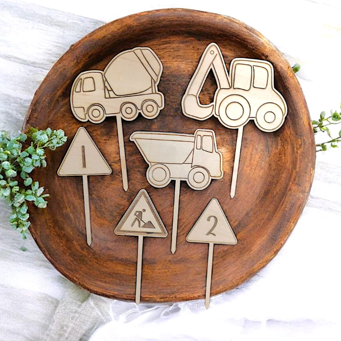 SVG Laserdatei 21er Set Caketopper Baustelle Bagger Verkehr inkl. Zahlen Pflanzenstecker Gescheinkidee Junge Kuchen SVG Datei – Bild 10