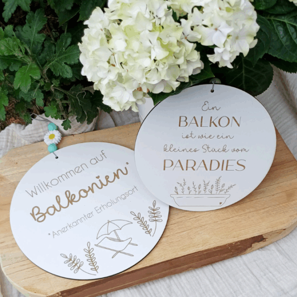 SVG Laserdatei 4er Set Holzscheiben Balkon Balkonien Lieblingsplatz Blumen Gravur SVG Datei – Bild 10