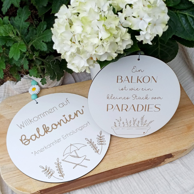 SVG Laserdatei 4er Set Holzscheiben Balkon Balkonien Lieblingsplatz Blumen Gravur SVG Datei – Bild 10