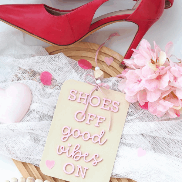 3D Druck Datei STL Gartenstecker u. Schild zum aufhängen "Shoes Off Good vibes on" Statement Beetstecker Pflanzenstecker für 8mm & 10mm Stab – Bild 5