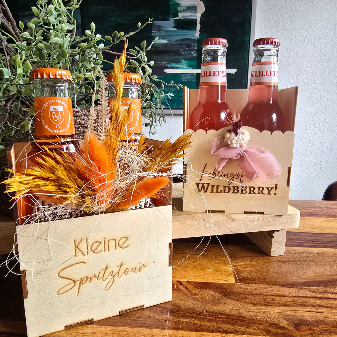 SVG Laserdatei 3 mm & 4mm Geschenkbox für 2 kleine Lillet Aperol Flaschen Flaschenbox Summermoments Little Things Spritztour SVG Datei – Bild 8