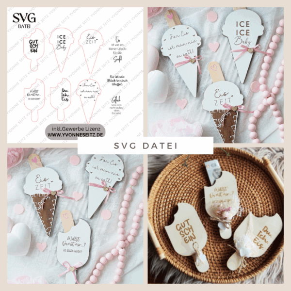 SVG Laser Datei Eis 6 Designs Gutscheinverpackung Geldgeschenk Gutscheine Geschenkidee Sommer SVG Datei