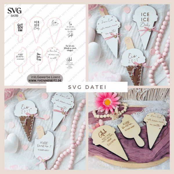 SVG Laser Datei Eis 6 Designs Gutscheinverpackung Geldgeschenk Gutscheine Geschenkidee Sommer SVG Datei