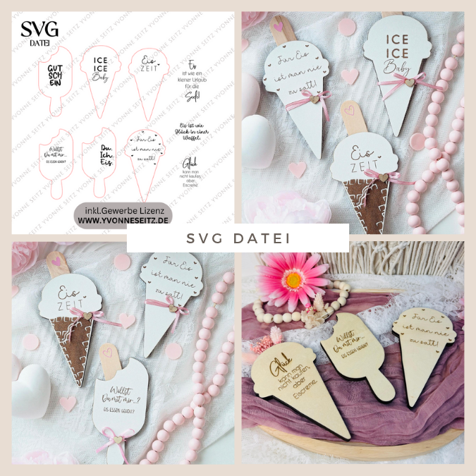 SVG Laser Datei Eis 6 Designs Gutscheinverpackung Geldgeschenk Gutscheine Geschenkidee Sommer SVG Datei