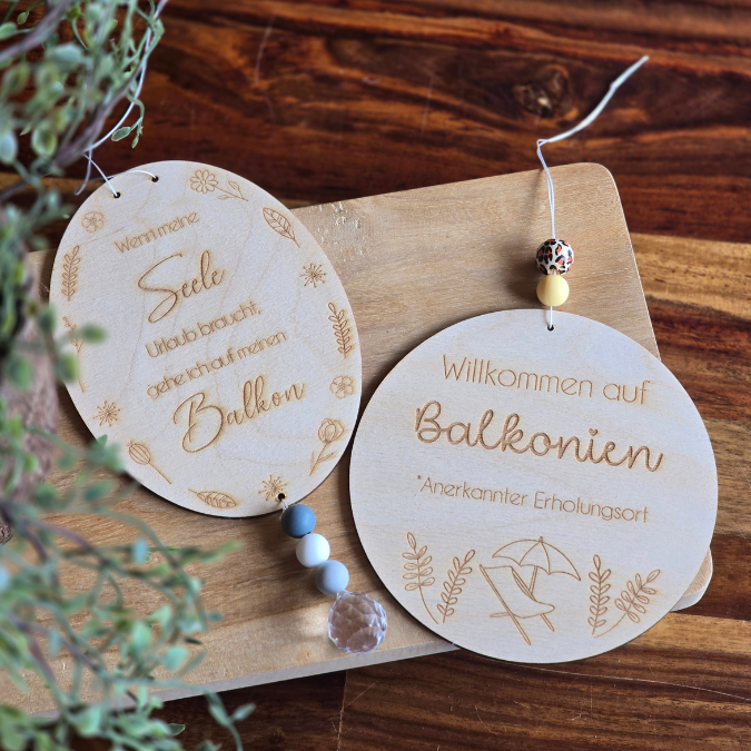 SVG Laserdatei 4er Set Holzscheiben Balkon Balkonien Lieblingsplatz Blumen Gravur SVG Datei – Bild 11
