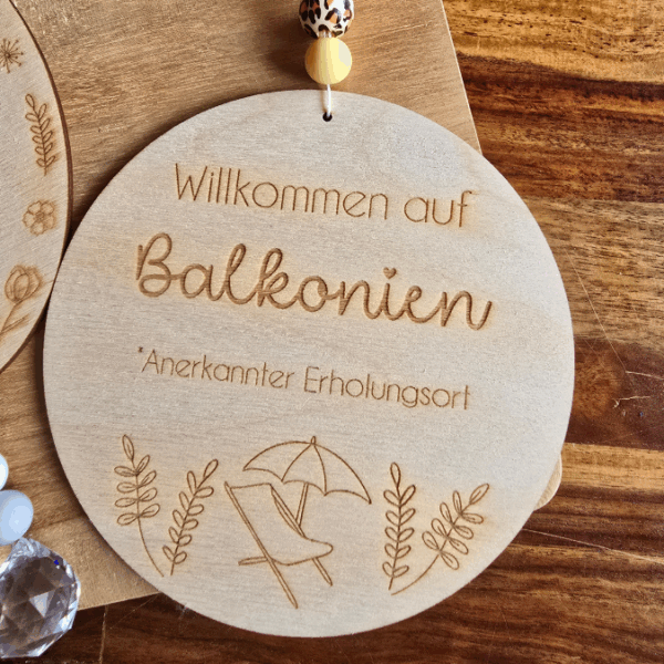 SVG Laserdatei 4er Set Holzscheiben Balkon Balkonien Lieblingsplatz Blumen Gravur SVG Datei – Bild 10