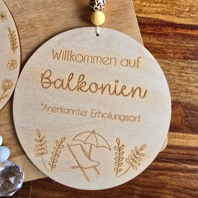 SVG Laserdatei 4er Set Holzscheiben Balkon Balkonien Lieblingsplatz Blumen Gravur SVG Datei – Bild 12